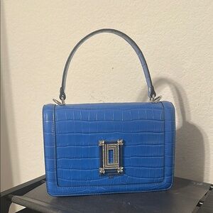 Karl Lagerfeld Royal Blue Crocodile Embossed Shoulder Bag